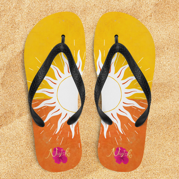 Chancletas (flip flops) con imagen de playas de Puerto Rico