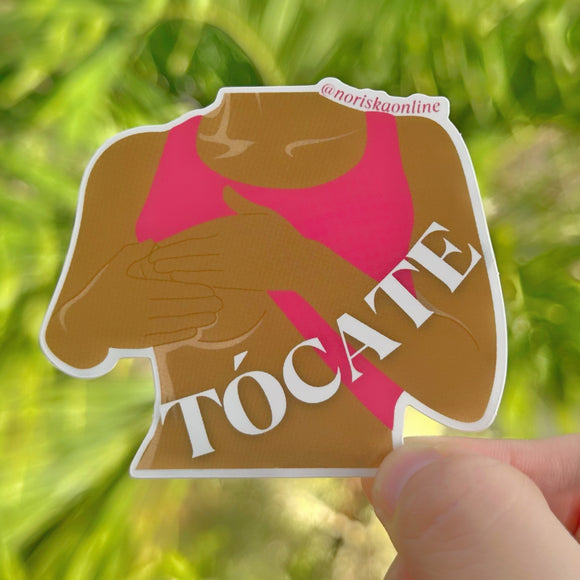 Sticker sobre el autoexamen para detectar cancer de seno Tocate