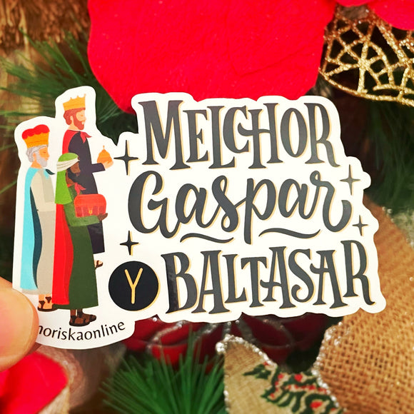 Sticker de los 3 Reyes Magos: Gaspar, Melchor y Baltasar.
Wise men stickers.
Designed in Puerto Rico by a woman entrepeneur.