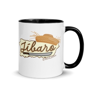 Taza con palabra jibaro de puerto rico y el mapa y sombrero y machete