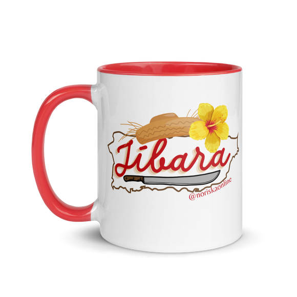 taza con palabra jibara y amapola y machete y mapa de puerto rico