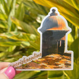 Sticker vinyl con la estampa más alusiva a Puerto Rico: el Castillo El Morro y sus típicas garitas que adornan la ciudad amurallada en el Viejo San Juan. Diseñado en Puerto Rico por mujer empresaria. Boricua sticker of El Morro on Old San Juan, Puerto Rico. Designed in Puerto Rico by a woman entrepeneur.