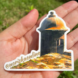 Sticker vinyl con la estampa más alusiva a Puerto Rico: el Castillo El Morro y sus típicas garitas que adornan la ciudad amurallada en el Viejo San Juan. Diseñado en Puerto Rico por mujer empresaria. Boricua sticker of El Morro on Old San Juan, Puerto Rico. Designed in Puerto Rico by a woman entrepeneur.