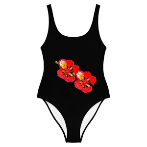 Traje de baño "one-piece" con las hojas del árbol de flamboyán, presentes en todo rincón de nuestro Puerto Rico.