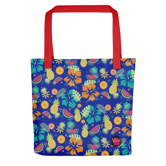 Totebag de playa con frutas caribeñas que representan nuestro lugar en el mapa: ¡Las Antillas! Puerto Rico