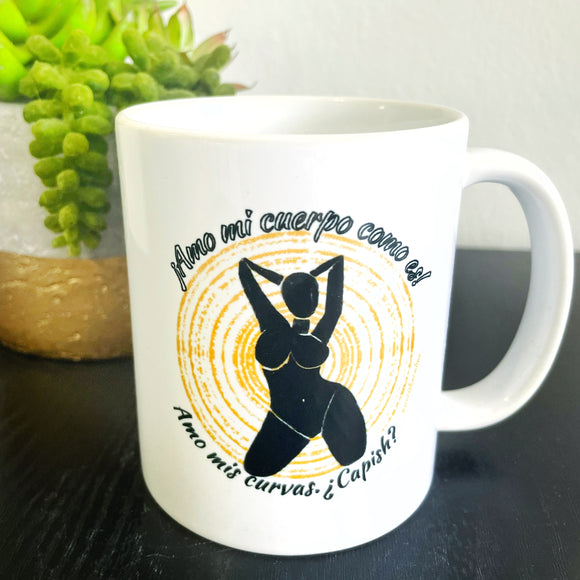 Curvas cuerpo mujer boricua taza | Body positivity Puerto Rican boricua women coffee mug