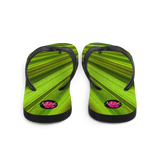 Chancletas (flip flops) con hojas de palmas de Puerto Rico en primavera.