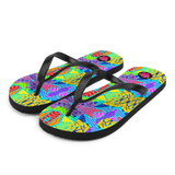 Chancletas (Flip Flops) artísticas de las olas cambiando los colores del mar de Puerto Rico.