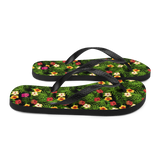 Chancletas (flip flops) con patrón de flores de amapolas, de todos los colores, tal y como recordamos en los patios de nuestros hogares en Puerto Rico.