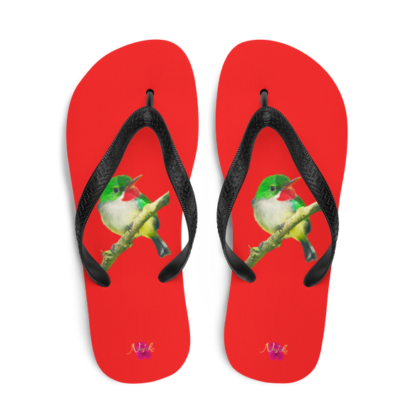 Chancletas (flip flops)  resistente y elegante con la hermosura de nuestra ave endémica: el San Pedrito. Puerto Rico.